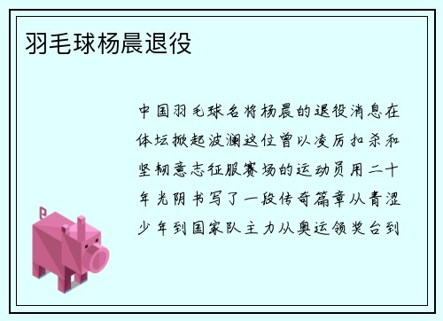羽毛球杨晨退役
